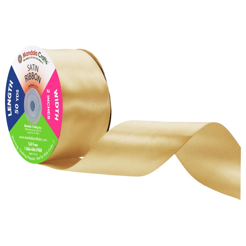 Mandala Crafts Gold Satin Ribbon for Crafts - 50 Yards 2 Inch Wide Fabric Ribbons for Gift Wrapping, Flower Bouquets, and Wedding Party DÃ©cor - Image 1